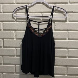 Monteau Black Tank Top with Floral Embroidery M
